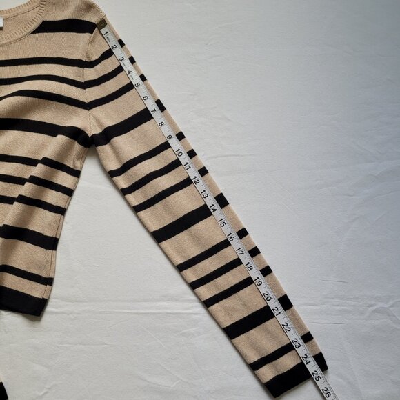 Striped Long Sleeve Sweater Crewneck Tan & Black Gilli Small Old Money Preppy - Picture 9 of 9